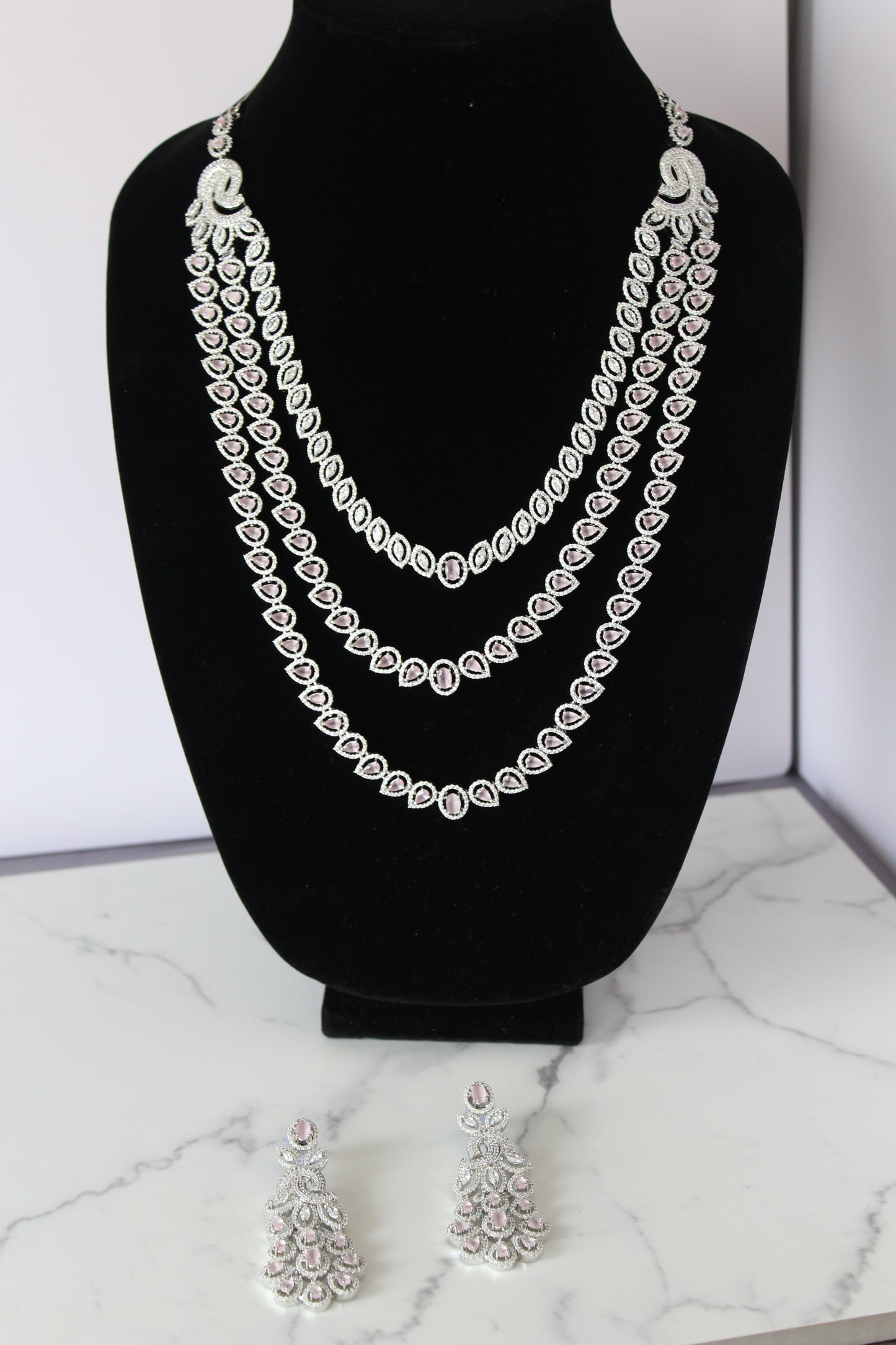 Layered Opulence American Diamond Set - Pink