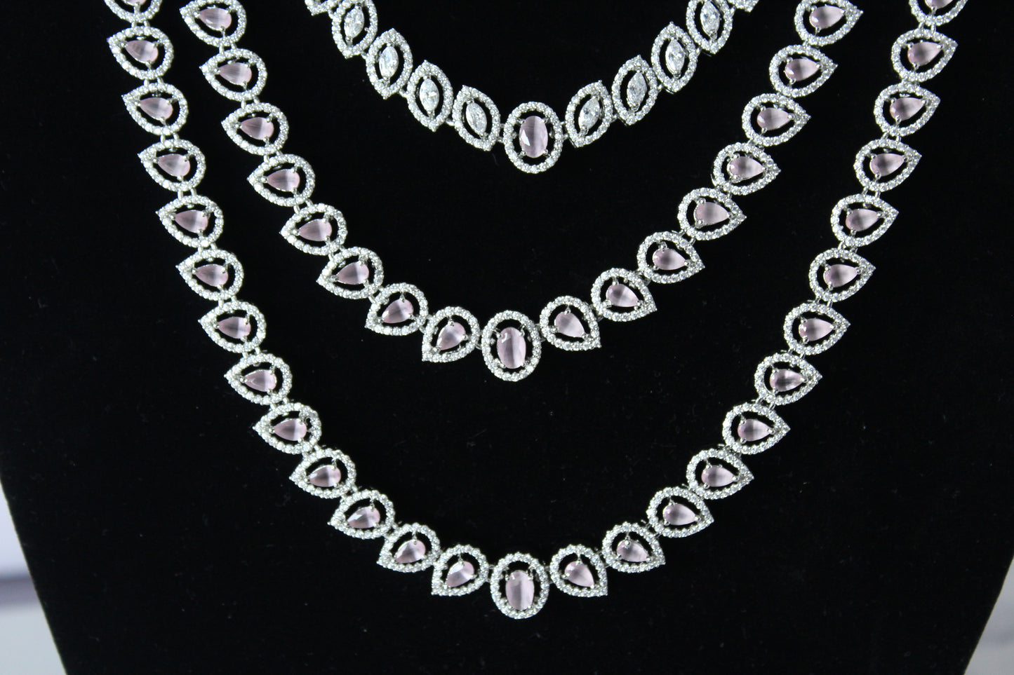 Layered Opulence American Diamond Set - Pink