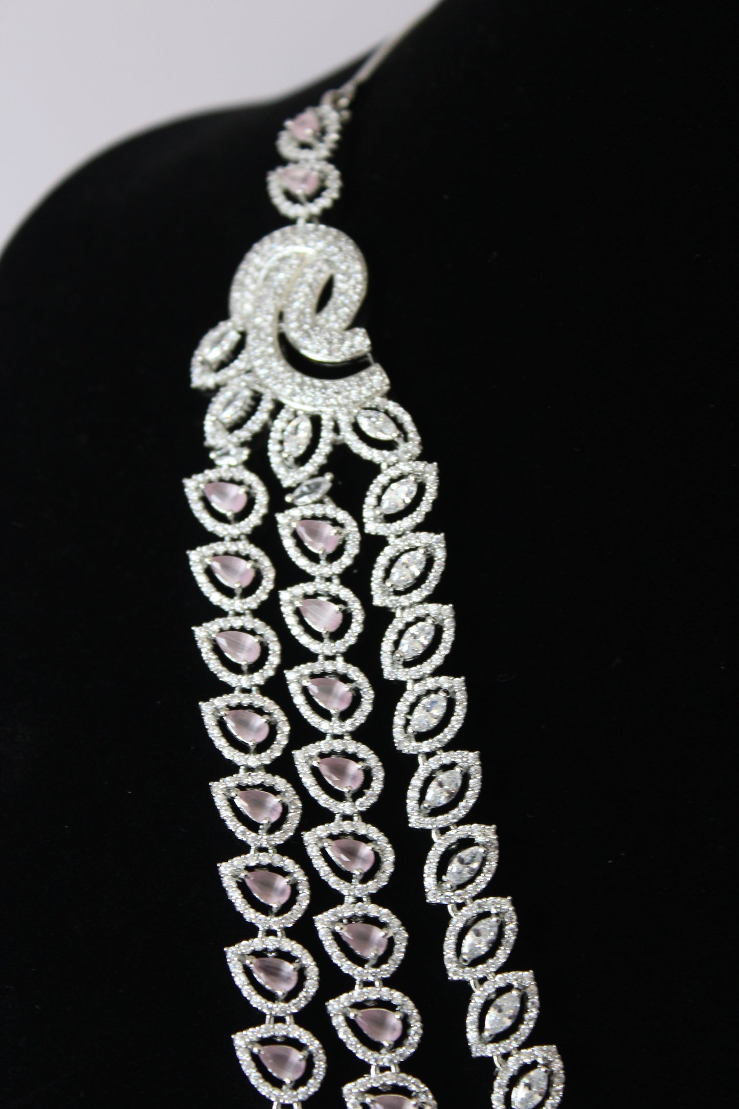 Layered Opulence American Diamond Set - Pink