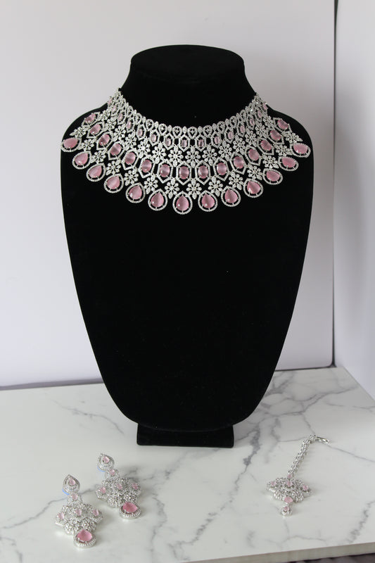 Ethereal Elegance American Diamond Set - Pink